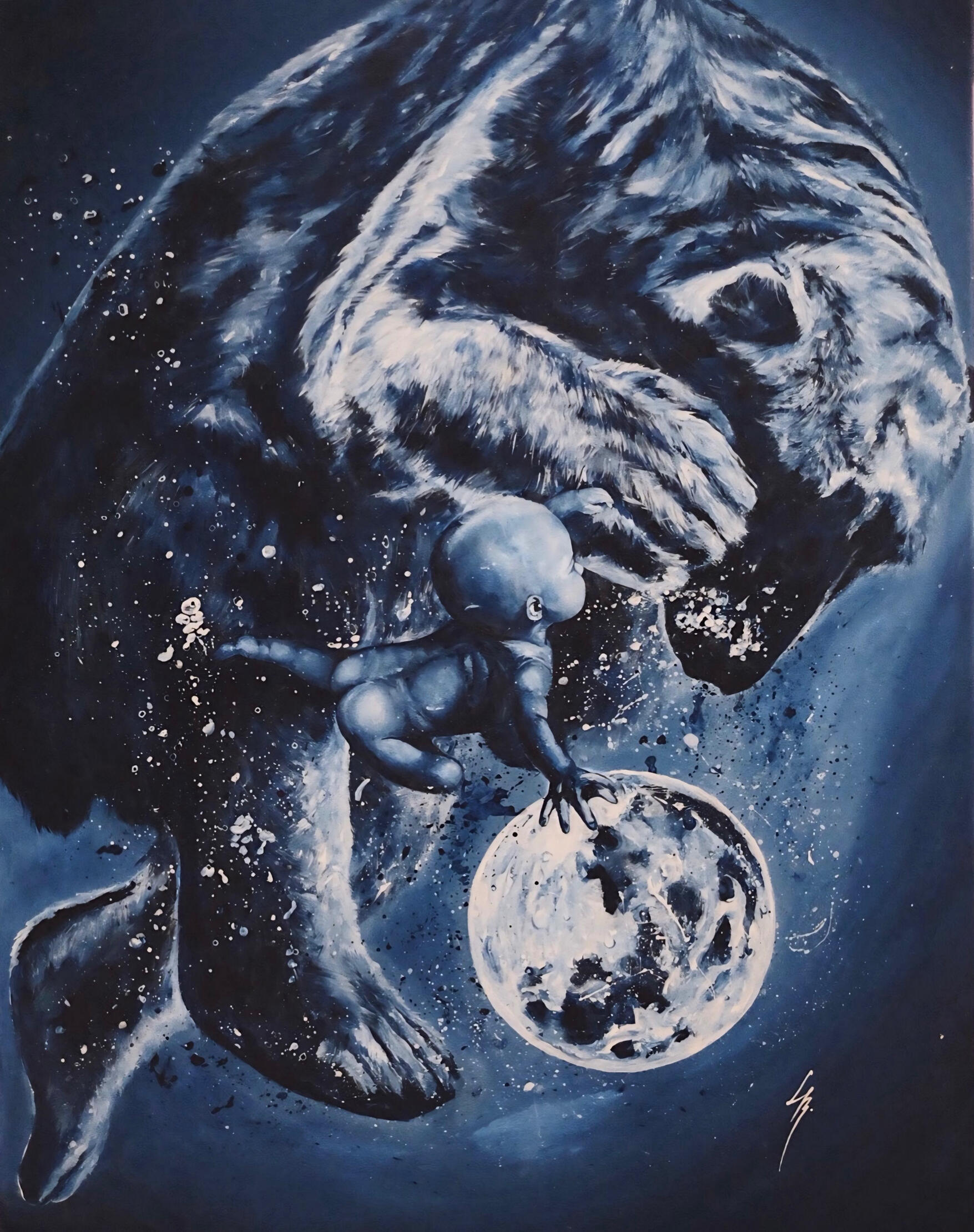 Baby&amp;Bear, 90x60cm, acrylic on paper, 2019
