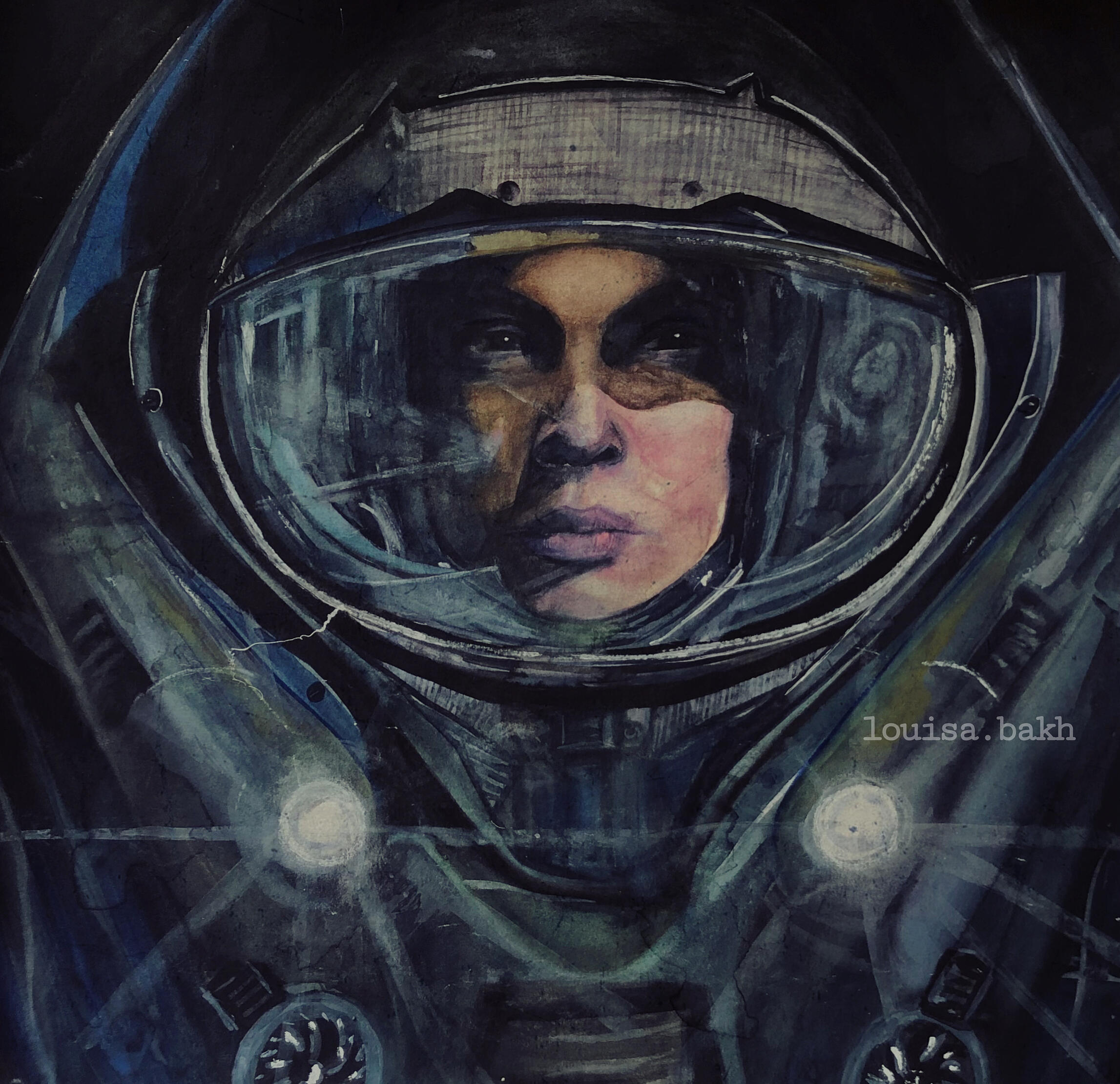 Astronaut, 29x29, watercolour on paper, framed